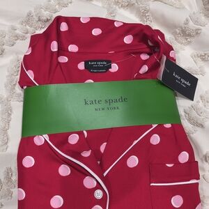 Kate Spade New York Women's 2PC Notch Pajama Set Jersey Red Pink Double Dot